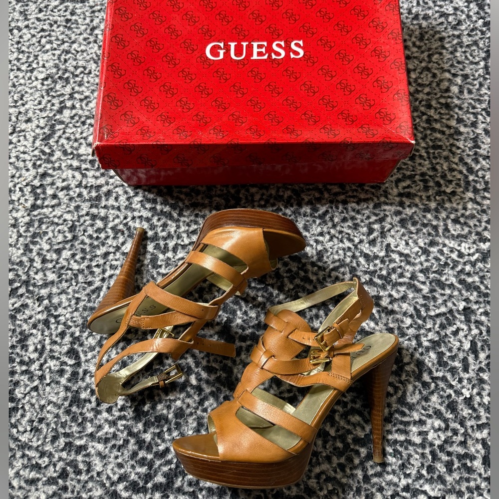 GUESS Women's Medium Brown Leather Heels